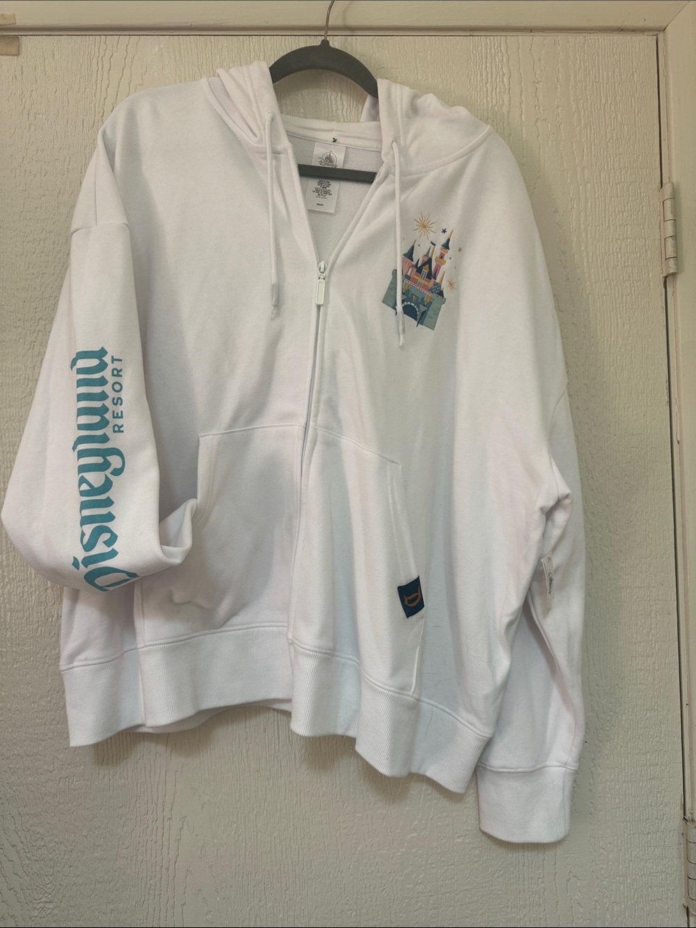 Official Disneyland Resort White Zip-Up Hoodie with Castle Graphic